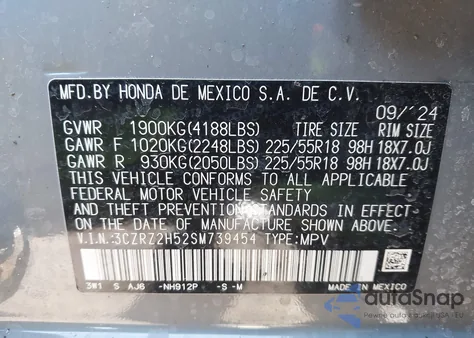 2025 Honda Hr-V Awd Sport z USA, uszkodzony, nr VIN 3CZRZ2H52SM739454